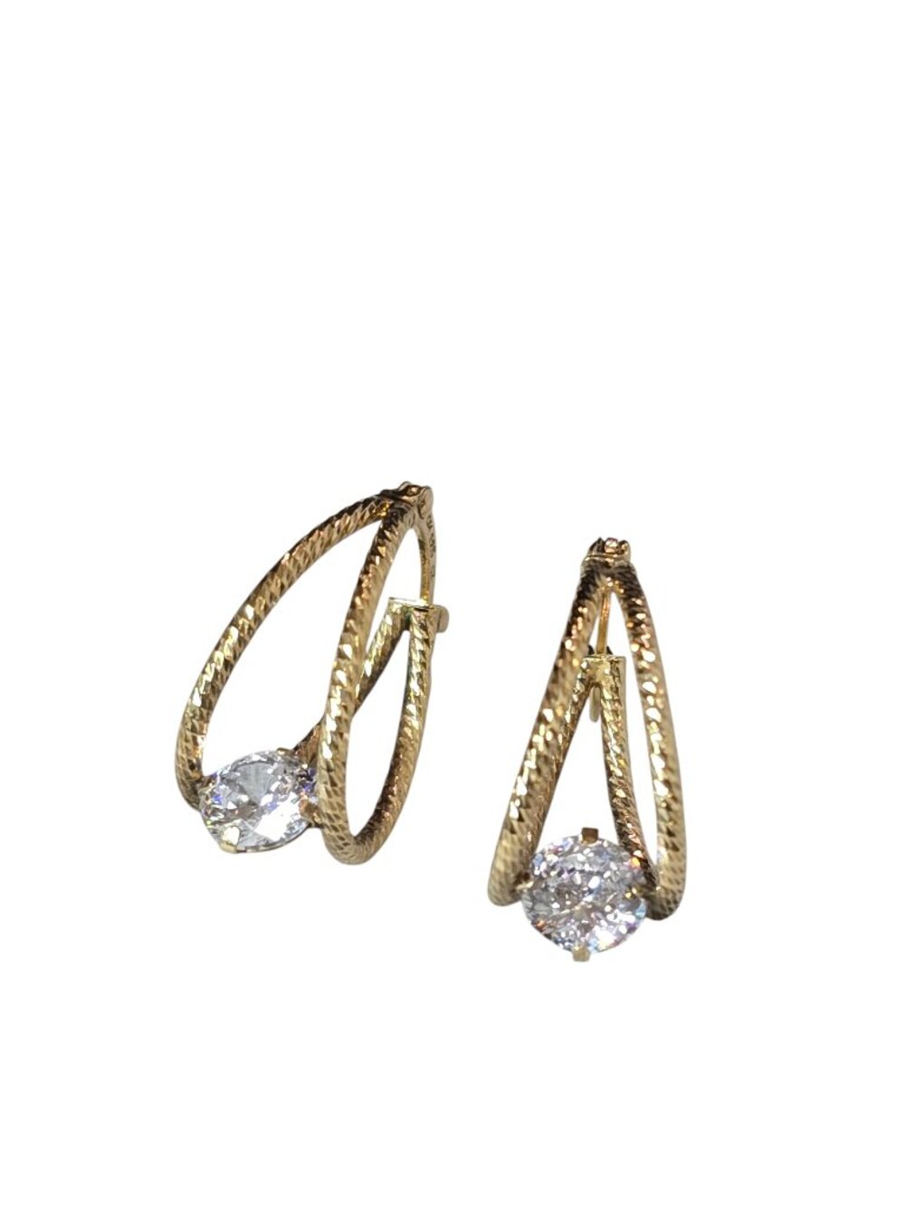 Vintage JCM Sterling Silver Gold Plated Cubic Zirconia Hoop Earrings